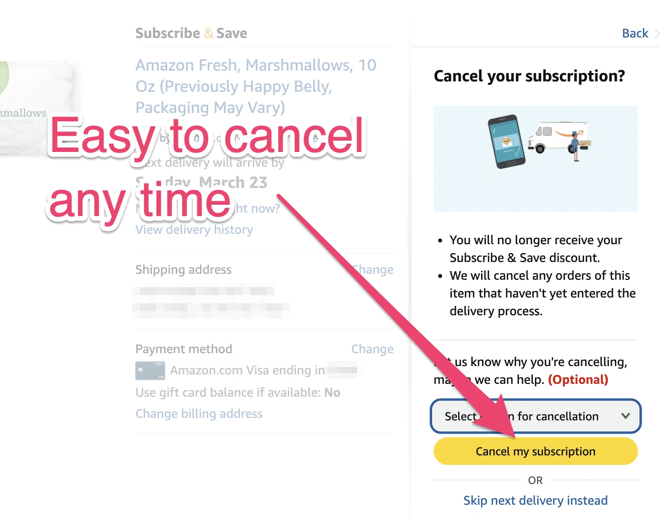 Location of Subscribe & Save Cancel