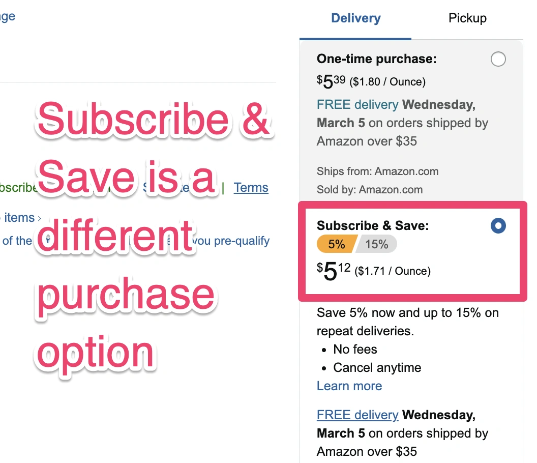 Subscribe & Save Purchase Option
