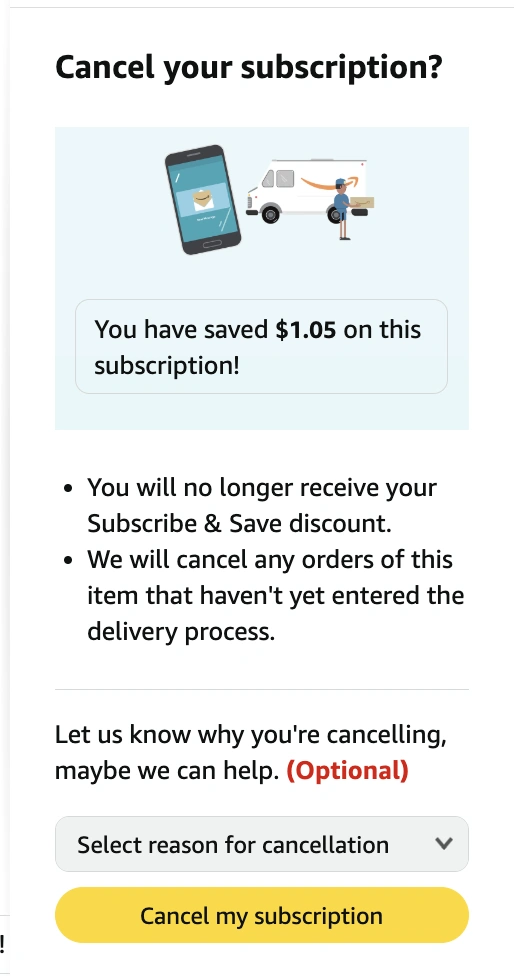 Cancel Subscribe & Save Subscription Again