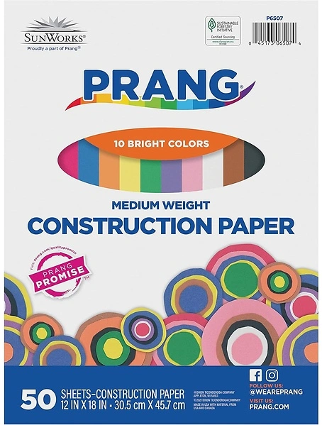 Prang Construction Paper, 10 Assorted Colors, 12" x 18", 50 Sheets