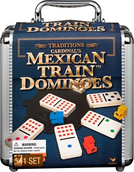 Mexican Train Dominoes Set in Aluminum Carry Case, Family Game, Ages 8+