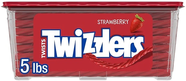TWIZZLERS Twists Strawberry Flavored Licorice Style, Low Fat Candy Tub, 5 lb
