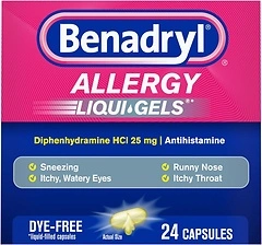 Benadryl Liqui - Gels Antihistamine Allergy Medicine & Cold Relief, Dye Free, 24 ct