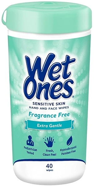 Wet Ones Sensitive Skin Unscented Hand and Face Wipes, 40 ct. Canister