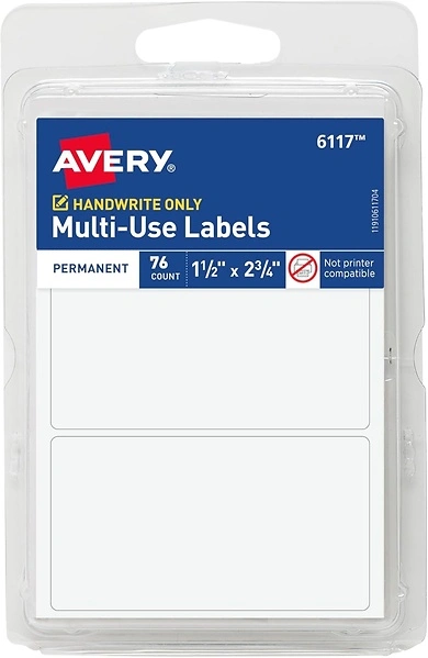 Avery Multi-Use Permanent Labels, 1.5" x 2.75", White, 76 Blank Labels Total