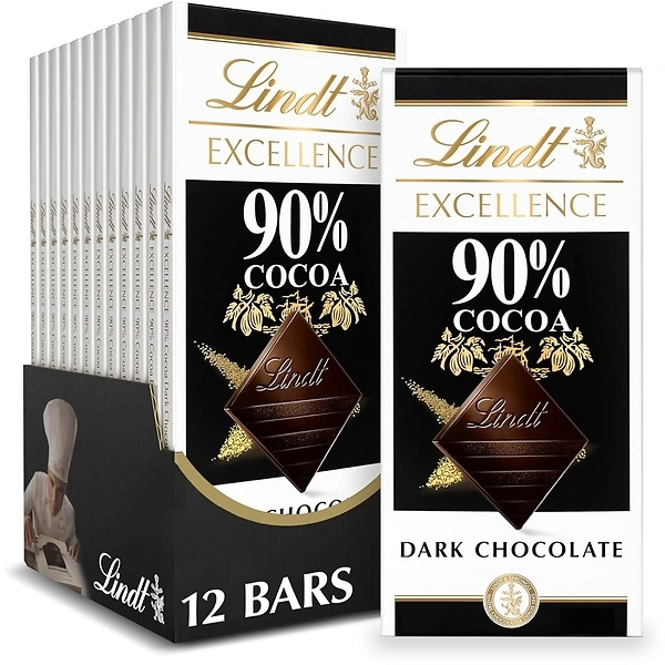Lindt EXCELLENCE 90 Cocoa Dark Chocolate Bar, Chocolate Candy for Holidays, 3.5 oz. (12 Pack)