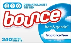 Bounce Free & Gentle Dryer Sheets, 240 Sheets, Unscented Fabric Softener