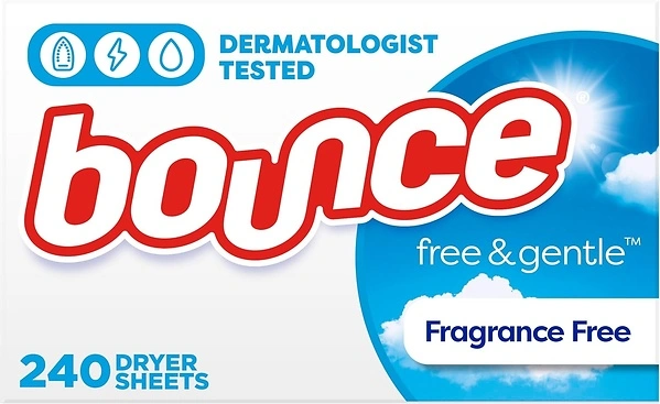 Bounce Free & Gentle Dryer Sheets, 240 Sheets, Unscented Fabric Softener