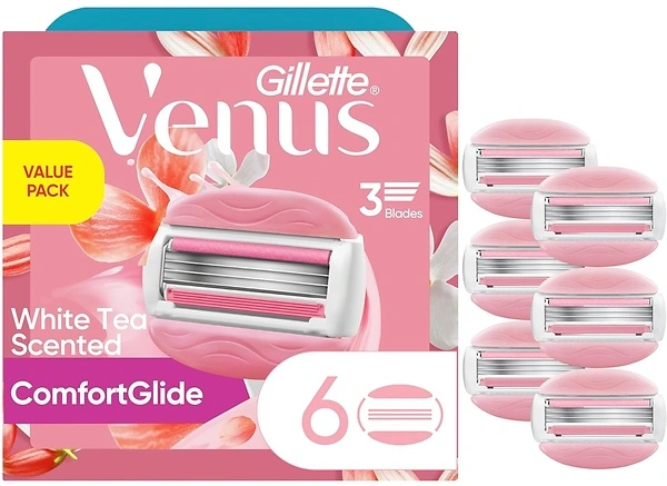 Gillette Venus ComfortGlide White Tea Women's Razor Blades, 3-Blade, 6 Count