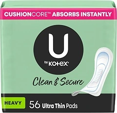 U by Kotex Clean & Secure Ultra Thin Pads, Heavy Absorbency, 56 Count