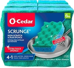 O-Cedar Scrunge Multi-Use Scrubbing Sponge, Non-Scratch, Odor-Resistant, 6 Pack