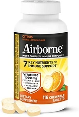 Airborne 1000mg Vitamin C Chewable Tablets with Zinc, 116 Count, Citrus Flavor
