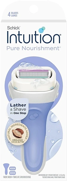 Schick Intuition Pure Nourishment Razors for Women, 1 Razor & 2 Blades, Cocoa Butter