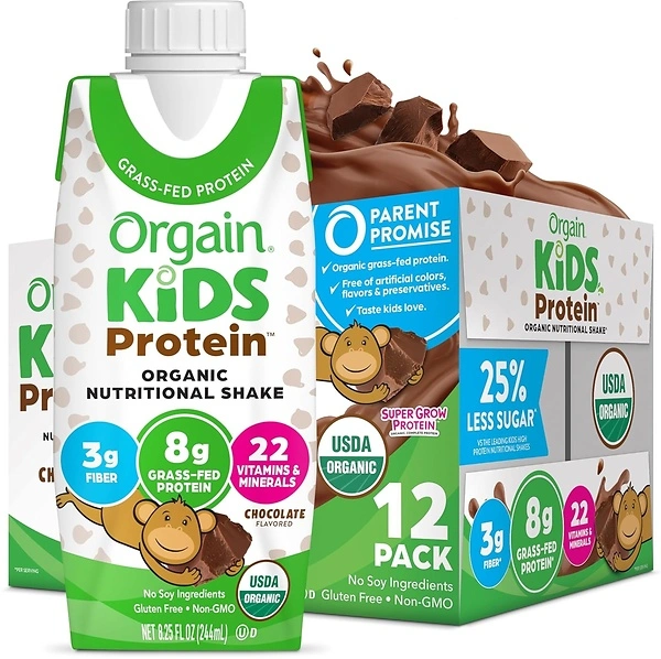 Orgain Organic Kids Nutritional Protein Shake, Chocolate, 12 Pack, 8.25 Fl Oz