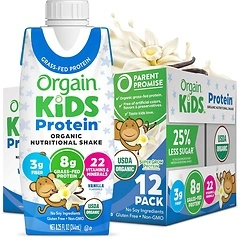Orgain Organic Kids Nutritional Protein Shake, Vanilla, 12 Pack, 8.25 Fl Oz