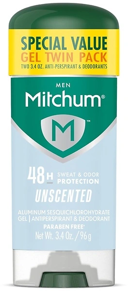 Mitchum Men's Antiperspirant, Triple Odor Defense Gel, 48 Hr Protection, 2 Pack