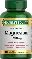 Nature's Bounty Magnesium 500 mg Tablets, High Potency, 200 Count