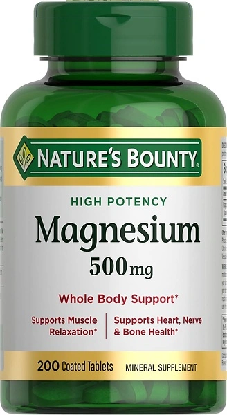 Nature's Bounty Magnesium 500 mg Tablets, High Potency, 200 Count