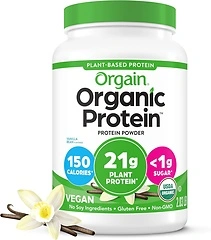 Orgain Organic Vegan Protein Powder, Vanilla Bean, 21g Protein, 6g Fiber
