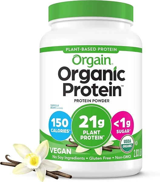 Orgain Organic Vegan Protein Powder, Vanilla Bean, 21g Protein, 6g Fiber