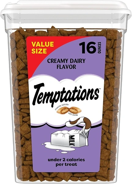 TEMPTATIONS Classic Crunchy and Soft Cat Treats Creamy Dairy Flavor, 16 oz. Tub