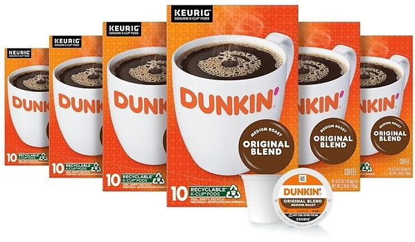 Dunkin' Original Blend Medium Roast Coffee, K-Cup Pods, 10 Count, Pack of 6