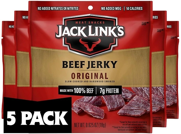 Jack Link's Beef Jerky 5 Count Multipack, Original, 5 Bags, 0.625 oz. Each