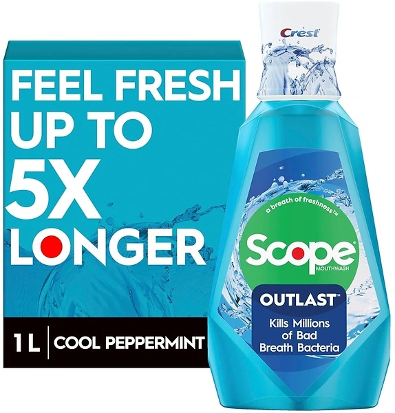 Crest Scope Outlast Mouthwash, Long Lasting Peppermint, 1L