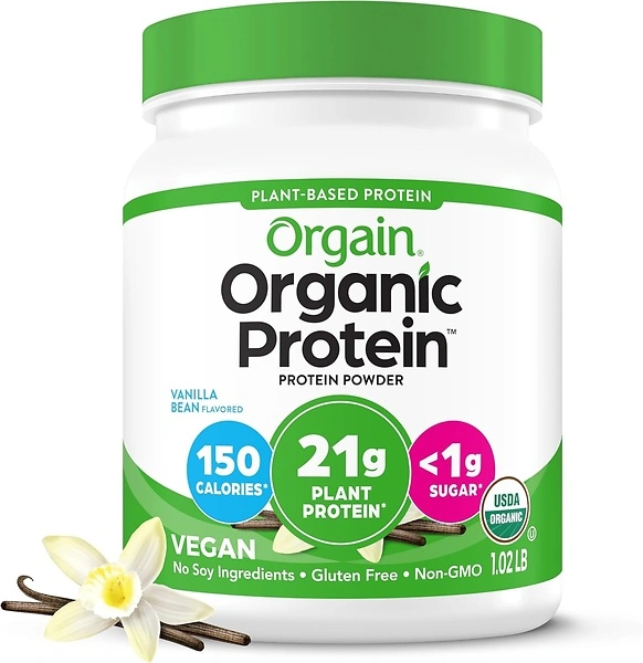 Orgain Organic Vegan Protein Powder, Vanilla Bean, 21g Protein, 1.02 lb
