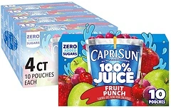 Capri Sun 100 Juice Fruit Punch Naturally Flavored, 40 ct (4 Boxes of 10 Pouches)