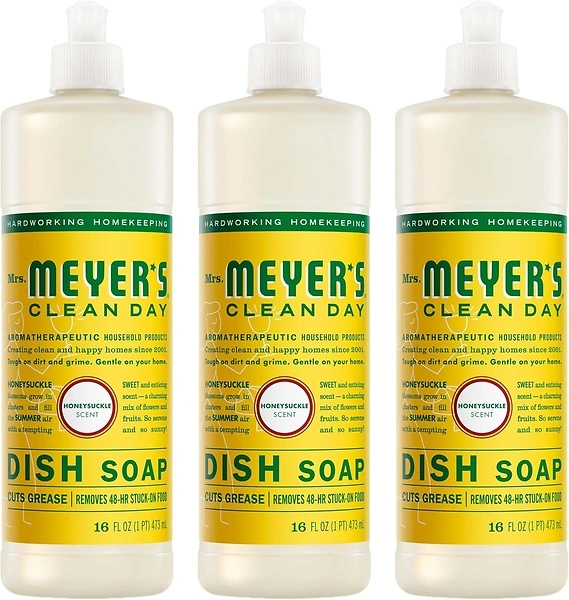 MRS. MEYER'S CLEAN DAY Liquid Dish Soap, Honeysuckle, 16 fl. oz, Pack of 3