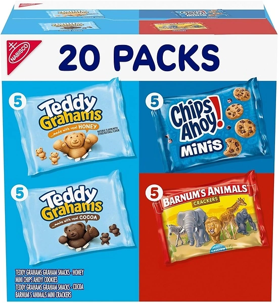 Nabisco Fun Shapes Variety Pack, Animal Crackers, Teddy Grahams, CHIPS AHOY!, 20 Pack