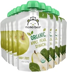 Mama Bear Organic Baby Food, Stage 2, Apple, Pear, Spinach, 4 oz, 12 Pack