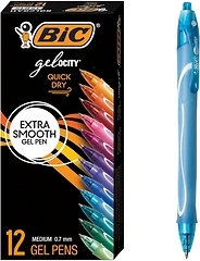 BIC Gelocity Quick Dry Gel Pens, Medium Point (0.7mm), 12-Count Pack