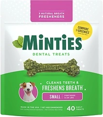 Minties Dog Dental Bone Treats, Tiny/Small, 16 Ounces, 40 Count