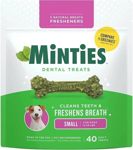 Minties Dog Dental Bone Treats, Tiny/Small, 16 Ounces, 40 Count