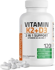 Bronson Vitamin K2 (MK7) with D3, 5000 IU D3 & 90 mcg K2 MK-7, 120 Capsules