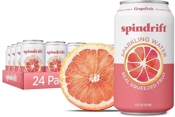 Spindrift Sparkling Water, Grapefruit, Real Squeezed Fruit, 12 Fl Oz, 24 Pack