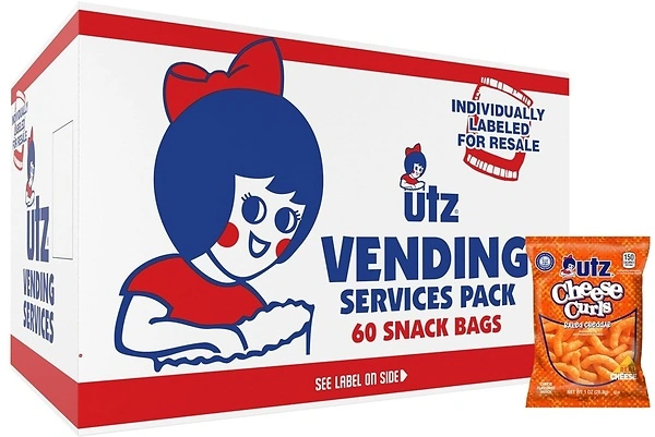 Utz Cheese Curls, Baked Cheddar, 1 oz. Bags, 60 Count, Gluten Free Snacks