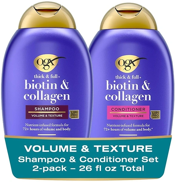 OGX Thick & Full Biotin & Collagen Shampoo & Conditioner Set, 13 Fl Oz (Pack of 2)