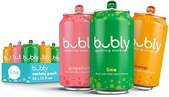 bubly Sparkling Water, Tropical Thrill 3 Flavor Variety Pack, 18 Cans