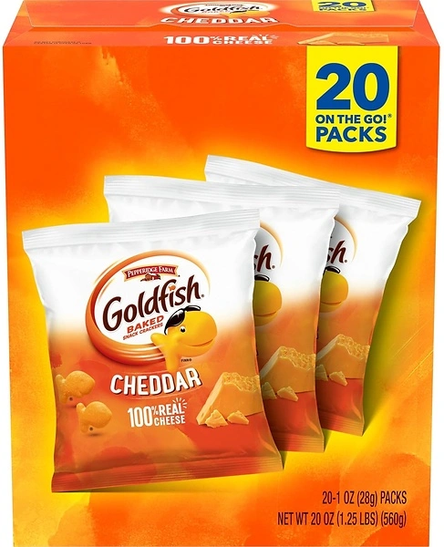 Goldfish Cheddar Cheese Crackers, Baked Snack, 1 oz On-the-Go Packs, 20 Count
