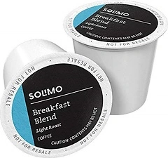 Solimo Light Roast Coffee Pods, Breakfast Blend, Keurig 2.0 Compatible, 100 Count
