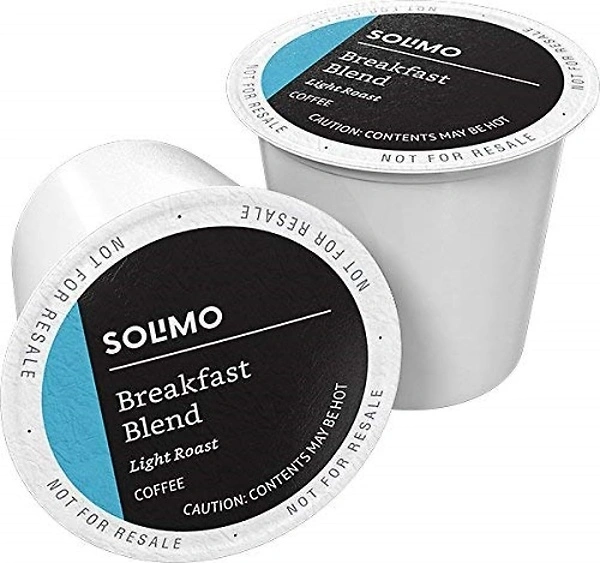 Solimo Light Roast Coffee Pods, Breakfast Blend, Keurig 2.0 Compatible, 100 Count