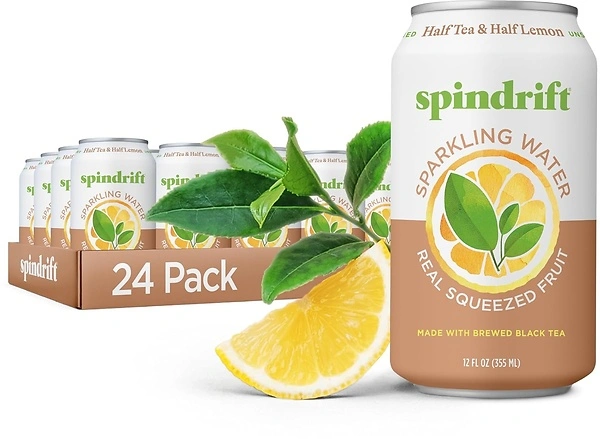 Spindrift Sparkling Water, Half Tea & Half Lemon, Real Fruit, 12 Fl Oz Cans, 24 Pack