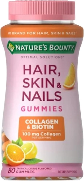 Nature's Bounty Hair, Skin & Nails with Biotin and Collagen, 2500 mcg, 80 Ct Gummies