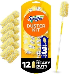 Swiffer Duster Heavy Duty 3 ft Extended Handle Dusting Kit (1 Duster, 12 Refills)
