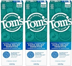 Tom's of Maine Rapid Relief Sensitive Toothpaste, Fresh Mint, 4 oz, 3-Pack