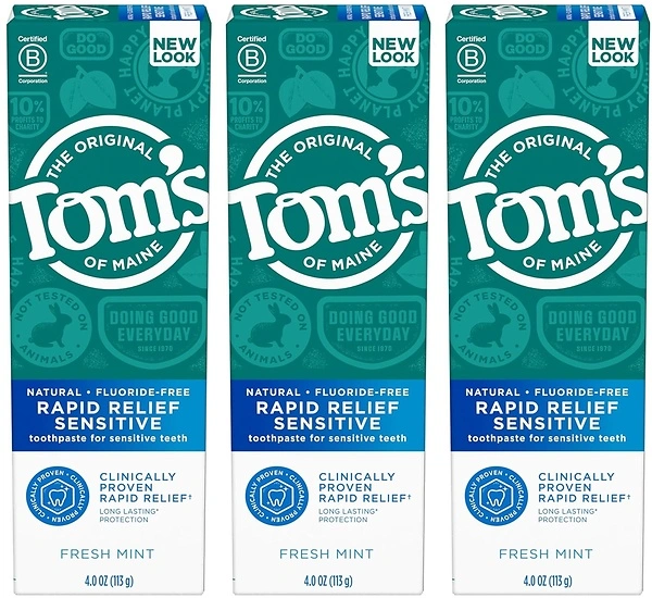 Tom's of Maine Rapid Relief Sensitive Toothpaste, Fresh Mint, 4 oz, 3-Pack