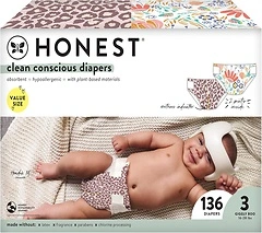 The Honest Company Clean Conscious Diapers Plant-Based, Sustainable Wild Thang + Flower Power Super Club Box, Size 3 (16-28 lbs), 136 Count